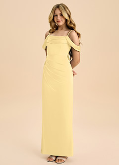 Azazie Saige Junior Butter Sheath Off the Shoulder Stretch Satin Dress image4