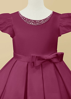 Azazie Jewel Flower Girl Dresses Mulberry Ball-Gown Pleated Matte Satin Dress image7