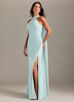 Azazie Kinsley Bridesmaid Dresses Sea Glass Mermaid Side Slit Stretch Satin Dress image3