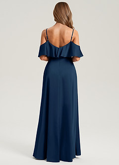 Azazie Jean Bridesmaid Dresses Dark Navy A-Line Off the Shoulder Stretch Satin Dress image2