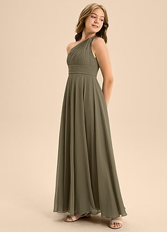 Azazie Charlize Junior Willow Green A-Line Pleated Chiffon Dress image4