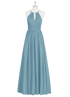 Azazie Cherish Jurken voor bruidsmeisjes Jurk van Chiffon met A-Lijn Geplooid Mystiek Blauw image6