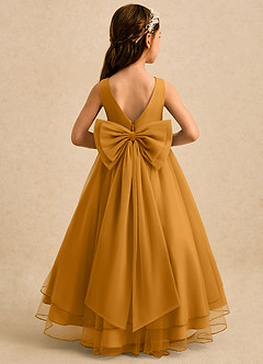 Azazie Seraphina Blumenmädchenkleider A-Linie Plissee Tüll Kleid Butterscotch image2
