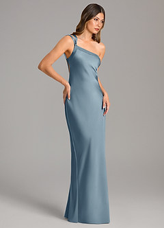 Azazie Monroe Bridesmaid Dresses Dusty Blue Mermaid One Shoulder Stretch Satin Dress image5