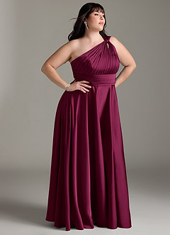 Azazie Charlize Bridesmaid Dresses Red Plum A-Line One Shoulder Stretch Satin Dress image12