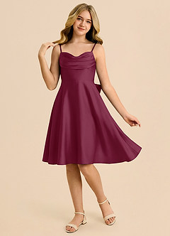 Azazie Bear Junior Mulberry A-Line Sweetheart Neckline Stretch Satin Dress image3