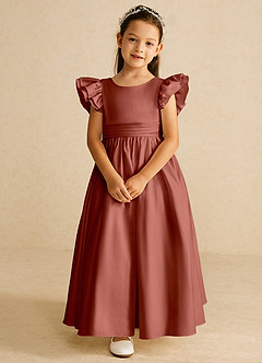 Azazie Piglette Flower Girl Dresses Auburn A-Line Bow Matte Satin Dress image4