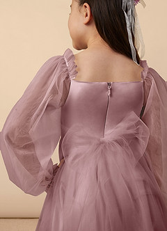 Azazie Aya Flower Girl Dresses Dusty Rose A-Line with Sleeves Tulle Dress image5