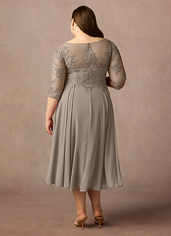 Azazie Marge Mother of the Bride Dresses Taupe A-Line Scoop Lace Chiffon Dress image7