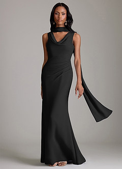 Azazie Linelle Bridesmaid Dresses Black Mermaid Pleated Chiffon Dress image1