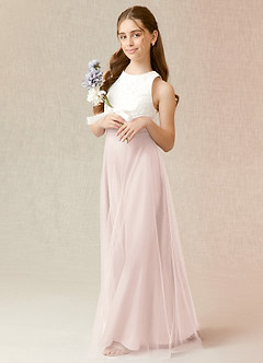 Azazie Albertine Junior A-Linie Spitze Chiffon Kleid Blassrosa image4