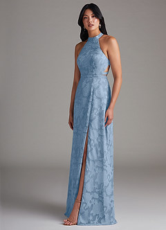 Azazie Clarice Brautjungfernkleider Eine Linie Seitliche Cut-Outs Blumen-Burnout Kleid Puderblau image3