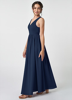 Azazie Keyla Junior Dark Navy A-Line Pleated Chiffon Dress image3