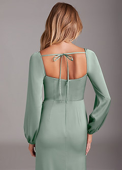 Azazie Charissa Bridesmaid Dresses Agave Sheath Long Sleeve Stretch Satin Dress image2