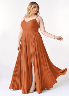 Azazie Vini Bridesmaid Dresses Cinnamon A-Line V-Neck Pleated Chiffon Dress image10