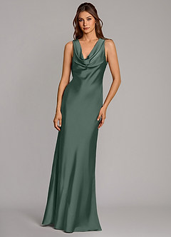 Azazie Cheryl Bridesmaid Dresses Sea Moss Mermaid Stretch Satin Dress image4