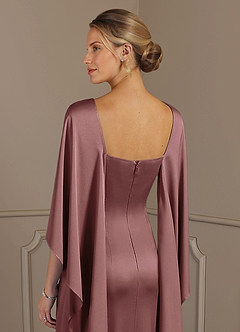 Azazie Eli Mother of the Bride Dresses Vintage Mauve Sheath Boatneck Stretch Satin Dress image6