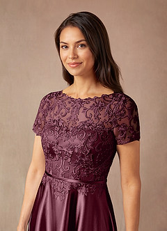 Azazie Adina Mother of the Bride Dresses Cabernet A-Line Lace Metallic Satin Dress image6