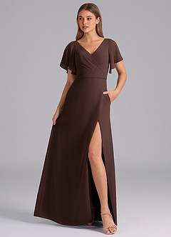 Azazie Ambrosia Jurken voor bruidsmeisjes Jurk van Chiffon met A-Lijn Geplooid Ganache image3