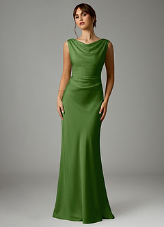 Azazie Kieryn Bridesmaid Dresses Basil Mermaid Pleated Stretch Satin Dress image1