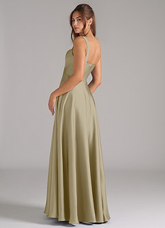 Azazie Shaude Bridesmaid Dresses Moss Green A-Line Pleated Stretch Satin Dress image7