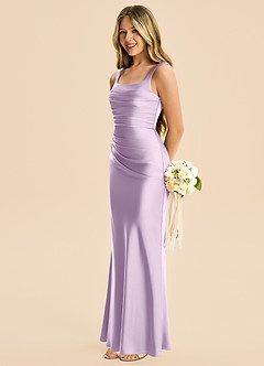 Azazie Agustina Junior Frosted Lilac Sheath Pleated Stretch Satin Dress image5