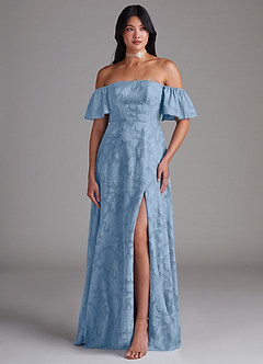 Azazie Sue Bridesmaid Dresses Powder Blue A-Line Off the Shoulder Floral Burnout Convertible Dress image5