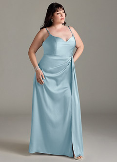 Azazie Brielle Bridesmaid Dresses Moody Blue A-Line Cowl Spaghetti Straps Stretch Satin Dress image9