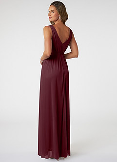 Azazie Tanicia Bridesmaid Dresses Cabernet A-Line V-Neck Pleated Mesh Dress image4