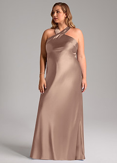 Azazie Doretta Bridesmaid Dresses Taupe Mermaid Bow Metallic Satin Dress image12