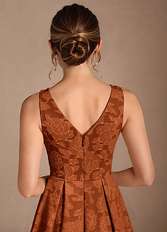 Azazie Fulton Mother of the Bride Dresses Burnt Orange A-Line Pleated Floral Burnout Dress image6