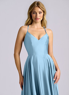 Azazie Truce Bridesmaid Dresses Steel Blue A-Line Stretch Satin Dress image7