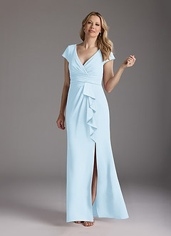 Azazie Tana vestidos de madre de la novia Vestido de Azul Cielo de Crepé elástico de Corte Sirena con Cuello en V plisado image3