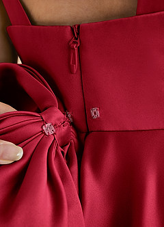 Azazie Honey Bear Flower Girl Dresses Scarlet A-Line Pleated Matte Satin Dress image6