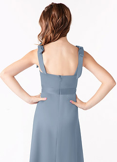 Azazie Barbara Vestido de Azul Polvoriento de Satin Mate de Acampanado con Lazo image4