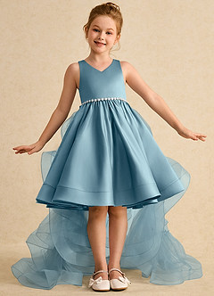 Azazie Julietta Flower Girl Dresses Moody Blue Ball-Gown Convertible Tulle Dress image2