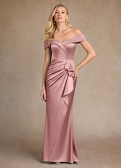 Azazie Laredo Kleider für die Brautmutter Meerjungfrau-Linie Schulterfrei Stretch-Satin Kleid Altrosa image3