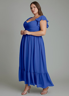Azazie Anaya Robes de demoiselle d'honneur Robe Trapèze en Mousseline de soie Décolleté en cœur Bleu Roi image10