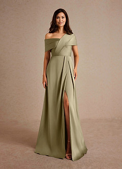 Azazie Milton Mother of the Bride Dresses Moss Green A-Line Pleated Stretch Satin Dress image7