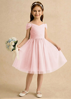 Azazie Lila Girls Formal vestidos de niña de las flores Vestido de Rosa Rubor de Tul de Corte en A con Vestidos sin tirantes image4