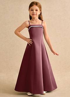 Azazie Izel Girls Formal vestidos de niña de las flores Vestido de Marfil Rosa Del Desierto de Satin Mate de Corte en A con Plisado image5