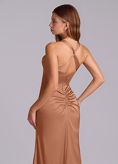 Azazie Amelie Brautjungfernkleider A-Linie Plissee Stretch-Satin Kleid Bronzer image2