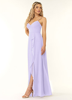 Azazie Naeem Brautjungfernkleider A-Linie V-Hals Rüsche Chiffon Kleid Flieder image3