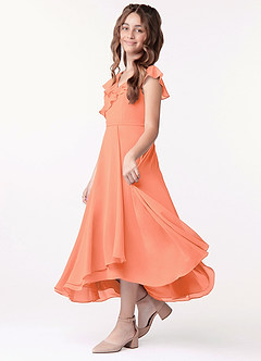 Azazie Posie Junior A-Linie Gestreift Chiffon Kleid Sonnenuntergang image1