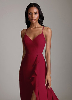 Azazie Naeem Bridesmaid Dresses Burgundy A-Line V-Neck Ruffle Chiffon Dress image6
