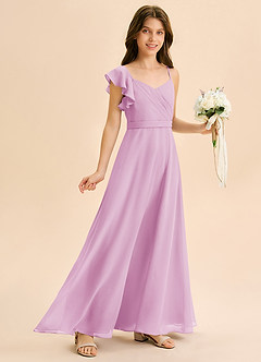 Azazie Kelsea Junior Klä av A-Line i Chiffong Rynkad image1