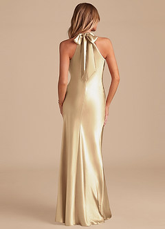 Azazie Doretta Bridesmaid Dresses Champagne Mermaid Bow Metallic Satin Dress image6