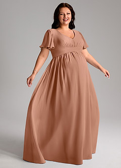 Azazie Verna Maternity Bridesmaid Dresses A-Line V-Neck Ruched Chiffon Floor-Length Dress image9