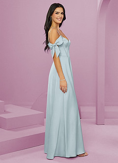 Barbie ♥ Azazie Bridesmaid Dresses Mist A-Line Off the Shoulder Stretch Satin Dress image11