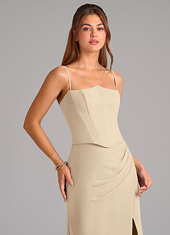 Azazie Jenine Bridesmaid Dresses Champagne Mermaid Strapless Chiffon Dress image2